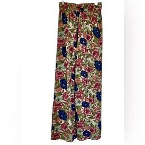 Zara Palazzo Pants Womens M Tropical Print Wide Leg Elastic Waist